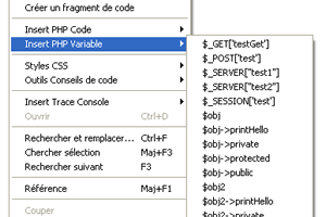 The PHP Code extension for Dreamweaver lists variables on the current document.
