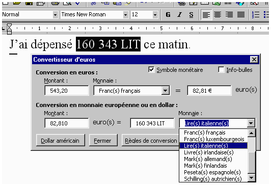 Convertisseur d&rsquo;euros 2.0 pour Microsoft Word