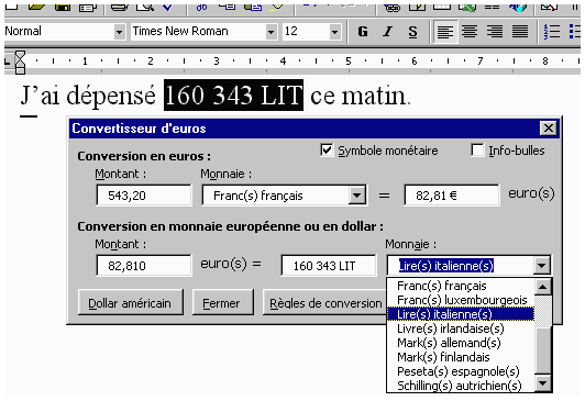Convertisseur d’euros 2.0 pour Microsoft Word